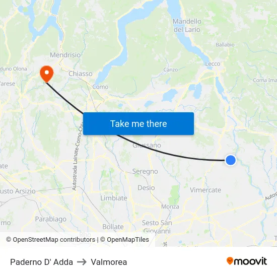 Paderno D' Adda to Valmorea map