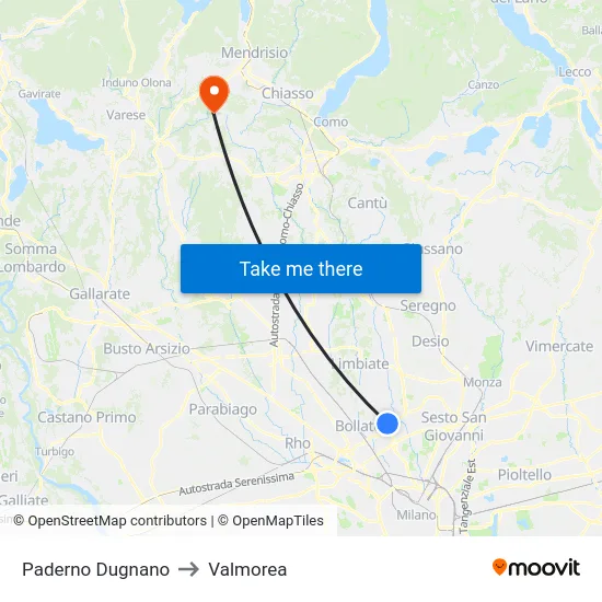 Paderno Dugnano to Valmorea map