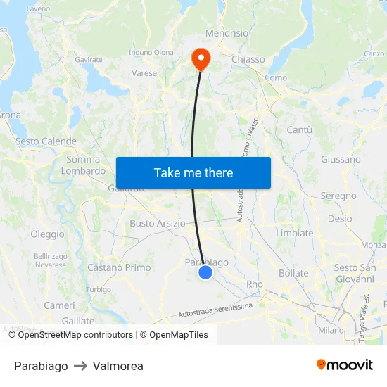 Parabiago to Valmorea map