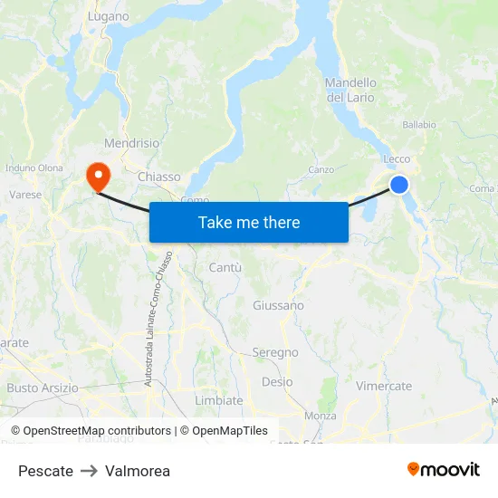 Pescate to Valmorea map