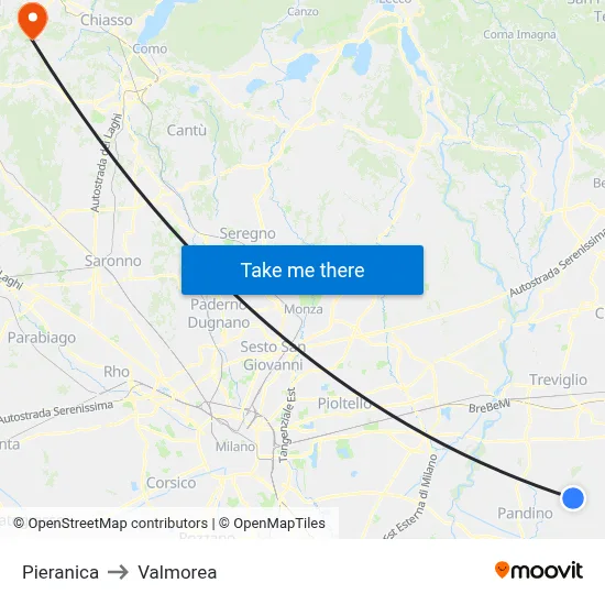 Pieranica to Valmorea map