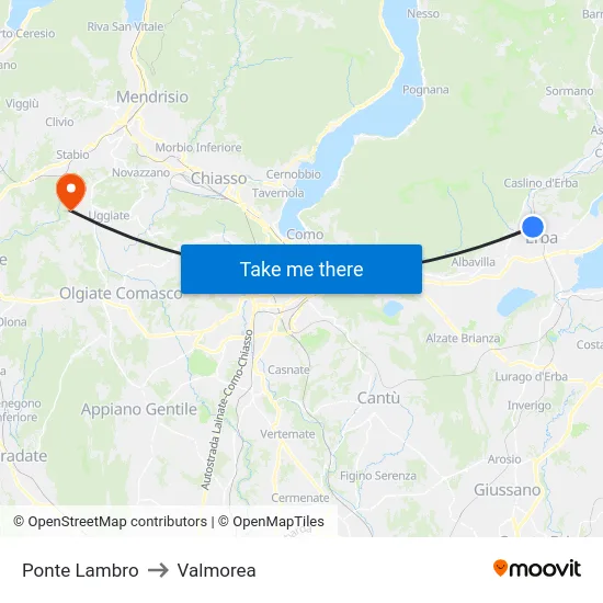 Ponte Lambro to Valmorea map