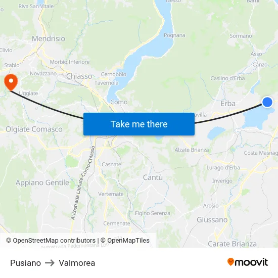 Pusiano to Valmorea map