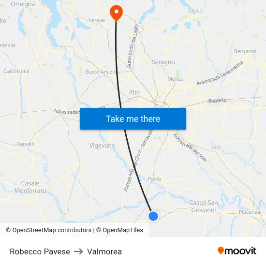 Robecco Pavese to Valmorea map