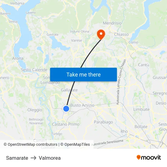 Samarate to Valmorea map
