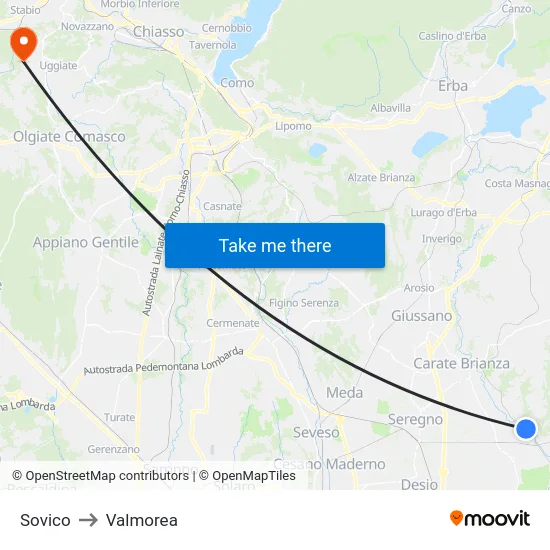 Sovico to Valmorea map