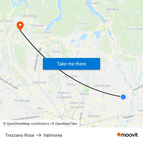 Trezzano Rosa to Valmorea map