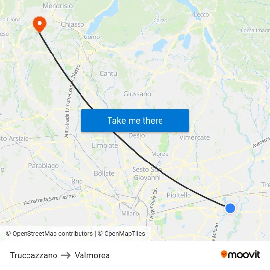 Truccazzano to Valmorea map
