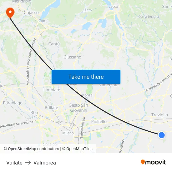 Vailate to Valmorea map