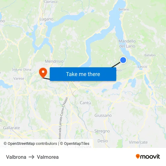 Valbrona to Valmorea map