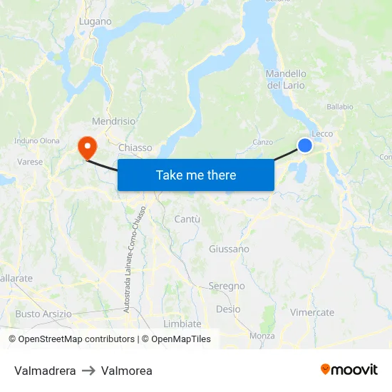 Valmadrera to Valmorea map