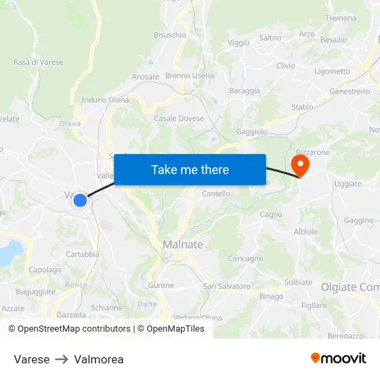 Varese to Valmorea map