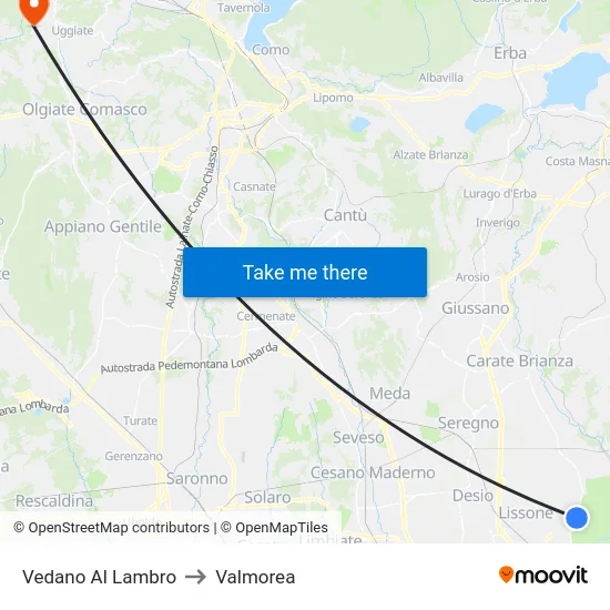 Vedano Al Lambro to Valmorea map