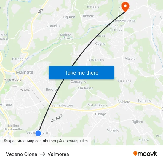 Vedano Olona to Valmorea map