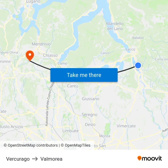 Vercurago to Valmorea map