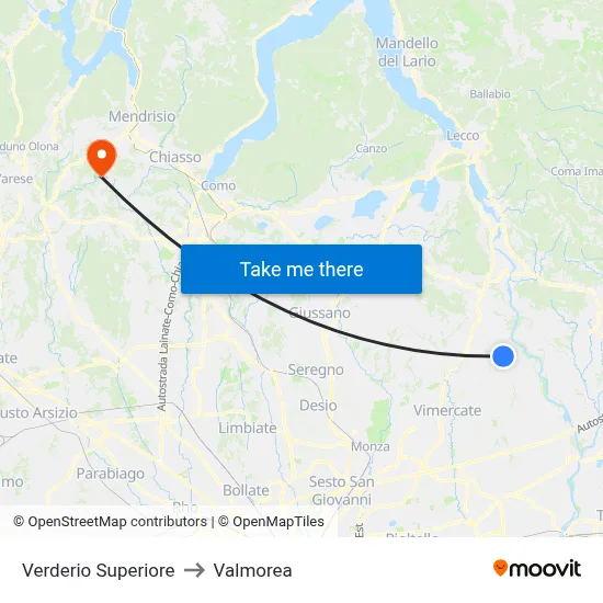 Verderio Superiore to Valmorea map
