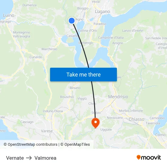 Vernate to Valmorea map