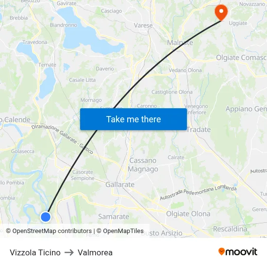 Vizzola Ticino to Valmorea map