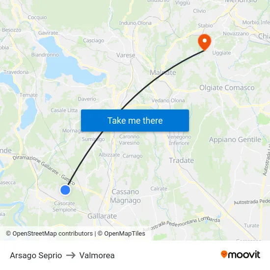 Arsago Seprio to Valmorea map