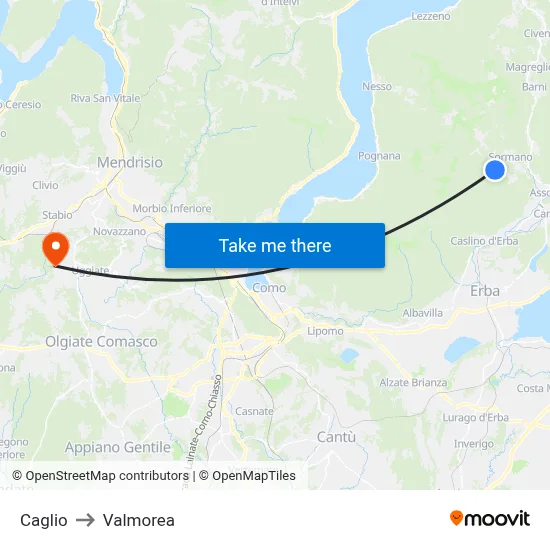 Caglio to Valmorea map