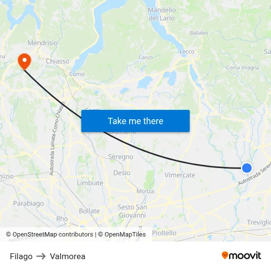 Filago to Valmorea map