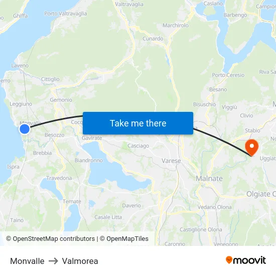 Monvalle to Valmorea map