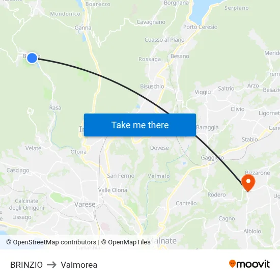 Brinzio to Valmorea map