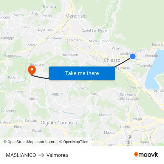 Maslianico to Valmorea map