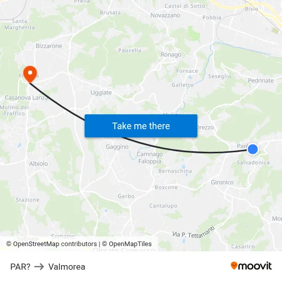 Parre to Valmorea map
