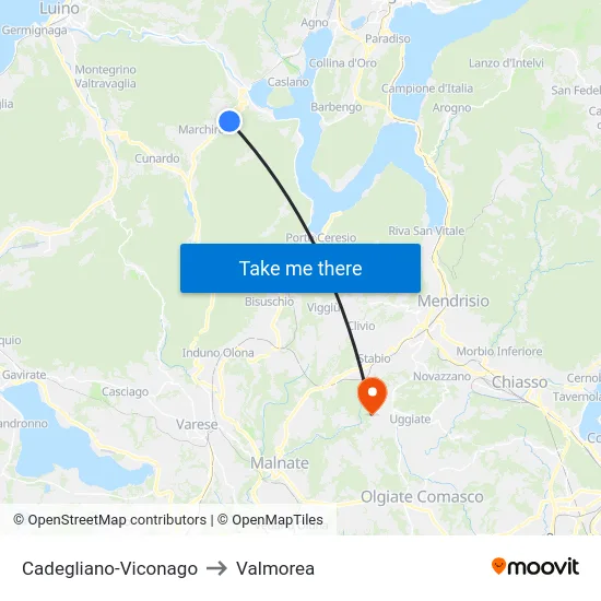 Cadegliano-Viconago to Valmorea map