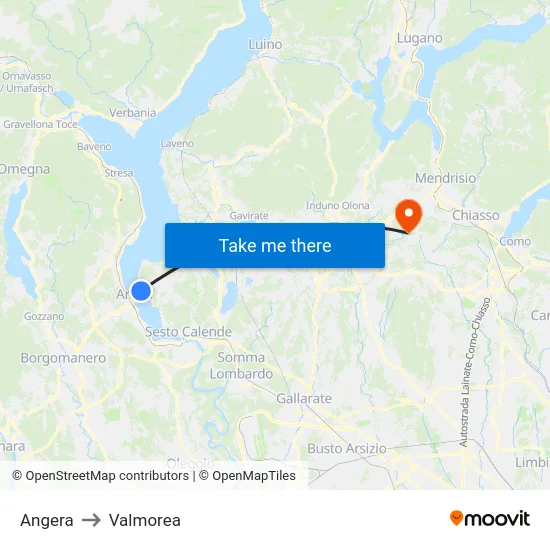 Angera to Valmorea map