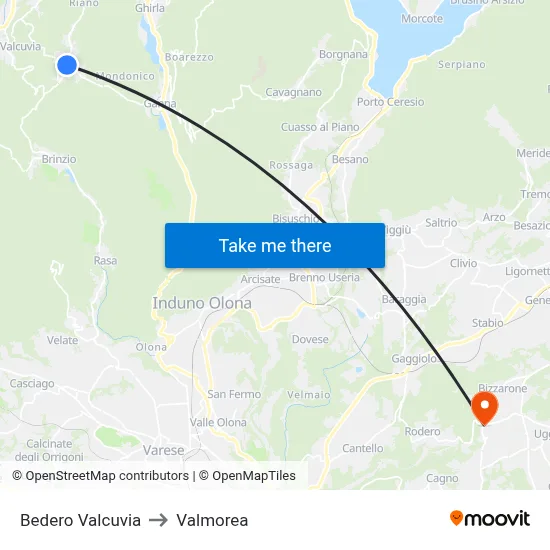Bedero Valcuvia to Valmorea map