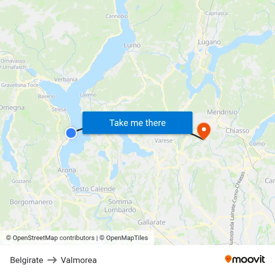 Belgirate to Valmorea map