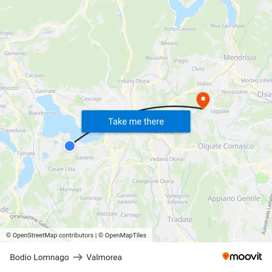 Bodio Lomnago to Valmorea map