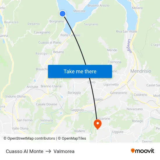 Cuasso Al Monte to Valmorea map
