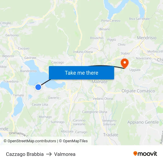 Cazzago Brabbia to Valmorea map