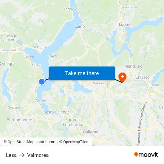 Lesa to Valmorea map