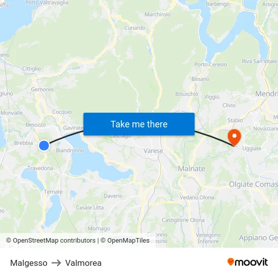 Malgesso to Valmorea map