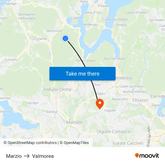 Marzio to Valmorea map
