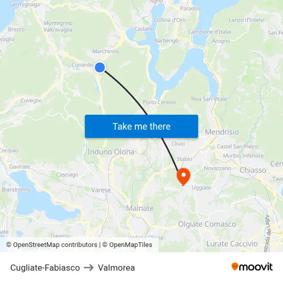 Cugliate-Fabiasco to Valmorea map
