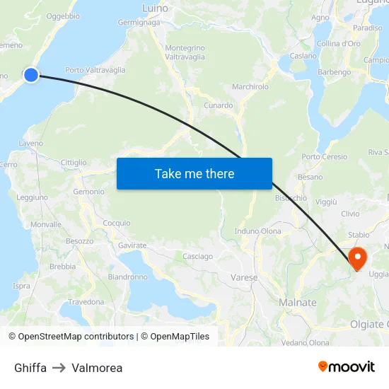 Ghiffa to Valmorea map
