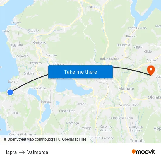 Ispra to Valmorea map