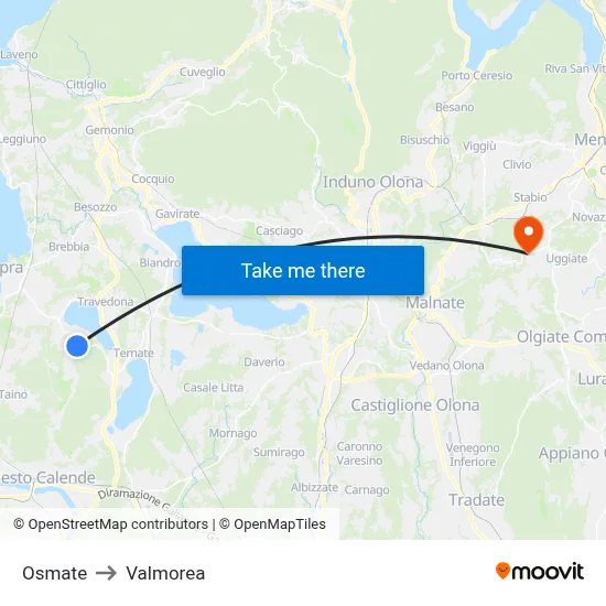 Osmate to Valmorea map
