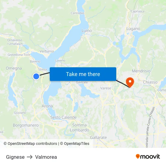 Gignese to Valmorea map