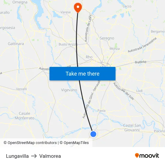 Lungavilla to Valmorea map