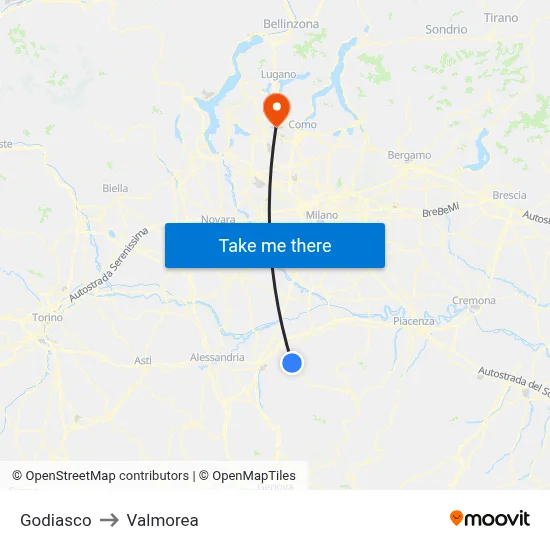 Godiasco to Valmorea map