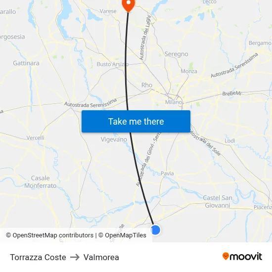 Torrazza Coste to Valmorea map