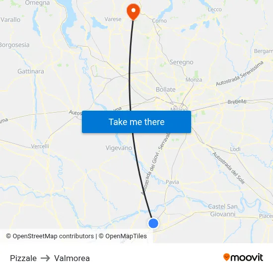 Pizzale to Valmorea map