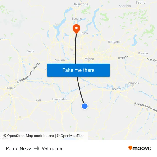 Ponte Nizza to Valmorea map