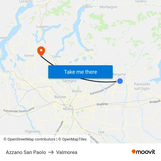 Azzano San Paolo to Valmorea map